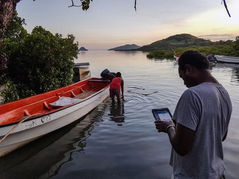A data collector is using Tails1 to record catch data from a fishing trip - coastal fisheries monitoring. 
